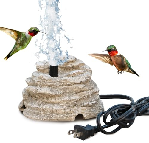 Bird Bath Water Fountain Resin Rock Fountain with 9.8ft Cord Length Water Pump Rock Waterfall for Hummingbird Birdbath Outdoor Decor for Garden Lawn Fish Tank and Aquariums (Grey)