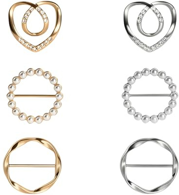 FloralGrace 6 Stück Niedliche Schalringe Und Schiebemechanismen Für Schals, Premium T-Shirt Clips Für Damenbekleidung, 3 Verschieden Große Taille Klemme Schnalle