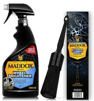 Maddox Detail - Kit Limpieza Exterior con Limpia Llantas para Coche, Cepillo Limpieza de Alto Rendimiento | Abrillantador Llantas | Wheel Brightener + Exterior Cleaning Brush