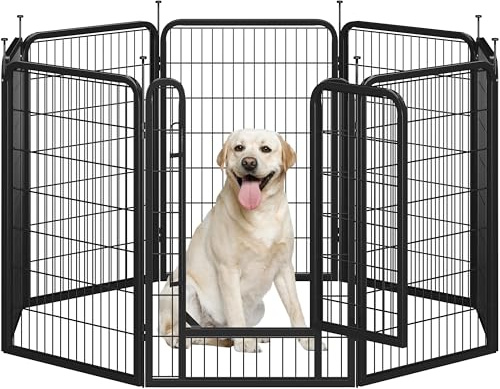 Yaheetech Dog Play Pen, Flat-Top Stakes, 8 Panels, 68x100 cm W/H, Black | Indoor & Outdoor, Single Lock Door, Flexible Layouts, Tool-Free Setup, Camping & Travel, for Puppy, Small to Large Dogs