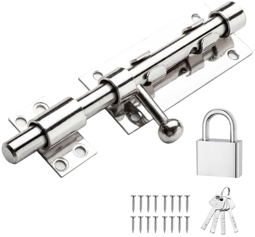 Türriegel für Schiebetore mit Loch: 304 Edelstahl Torriegel beidseitiger Schieberiegel mit Vorhängeschloss Schlossriegel für Haus Hof Garten Tor & Zaun 14 mm Durchmesser, 160 mm Länge