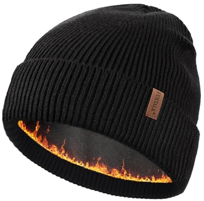 FURTALK Winter Hats for Men Women Fleece Lined Beanie Hat Warm Cuffed Outdoor Skull Cap, Black