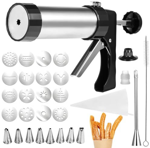 Ensemble de fabrication en acier inoxydable, 8 douilles à douille, 16 disques, poche à douille, brosse et livre de recettes pour maison S