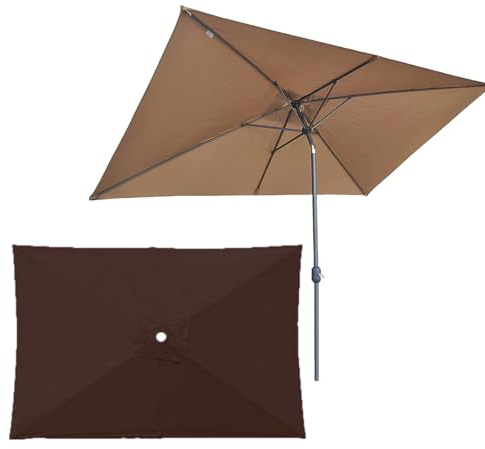 Grande ombrellone rettangolare di ricambio, 200 x 300 cm, tessuto impermeabile resistente per balcone, giardino, mercato, piscina e terrazza (caffè)
