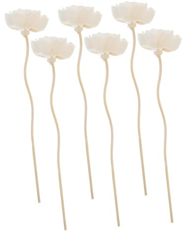 HIAKDOFT 6 Stück Rattan Diffuser Sticks mit Holzblumen Aromatherapie Nachfüllung Natürliche Duftstäbchen für Raumduft Dekorative Aroma Diffuser Blüten Stilvolle Wohnaccessoires für Zuhause