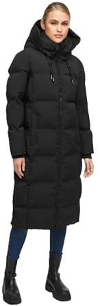 MARIKOO Damvinterkappa (XS-5XL) – quiltad, avtagbar huva, vindtät – N102, svart, S