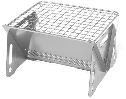 FONGKNOX Mini barbecue portatile da campeggio in acciaio inox, griglia rotonda a carbonella, strumento da campeggio per picnic, escursioni, cucina, barbecue