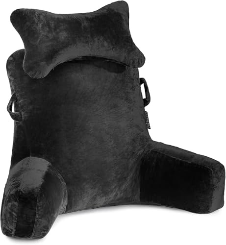 SLIGUY Cuscino da Lettura, Cuscino da Lettura Extra Large da 31 Pollici con Poggiatesta e Braccioli Staccabili Cuscini per la Schiena per Adulti per Leggere, Rilassarsi,Nero