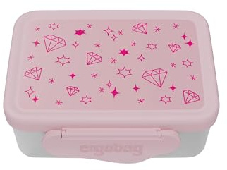 ergobag Portamerenda in acciaio inox Glittery - Pink | Con scomparto separato e snack box, lavabile in lavastoviglie per un utilizzo pratico ogni giorno