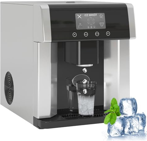 Máquina trituradora de hielo eléctrica, dispensador de agua para encimera con pantalla LCD, para té helado, café, cubo bala de 3 tamaños, para el hogar, cocina, oficina, bar y fiestas