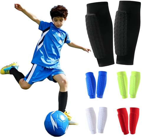 SilverChry 1 Paire de protège Tibia Foot Enfant, Shin Pads Respirants et Anti-Chocs pour garçons et Filles, idéals pour Le Football, Le Basketball, Le Cyclisme et l’Escalade (Noir, L)