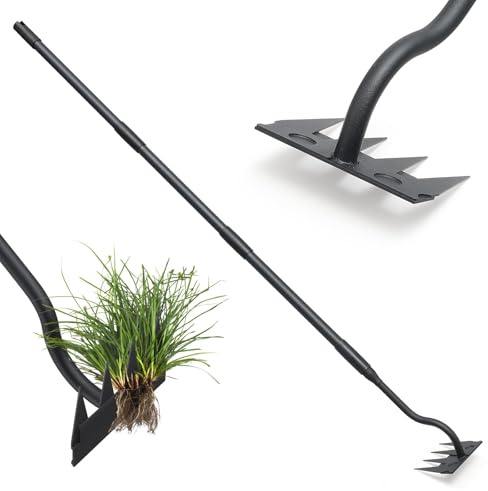 Garten Harke, 140cm Langer Griff, 4 Zinken Schwerlast Gartenrechen Metal Kohlenstoffstahl Rechen, Unkraut Handrechen, Garten Hinterhof Rechen, Gartengeräte Unkraut Hacke Für Jäten Lockern