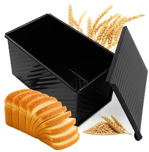 Vidoxdu Toastbrot Backform Mit Deckel, 450g Antihaft-Toastbrotform, Brotbackform Pullman Laib, Kastenform aus Kohlenstoffstahl mit Belüftungslöchern für Brote, Kuchen, Gebäck(21x12x11,7CM, Schwarz)