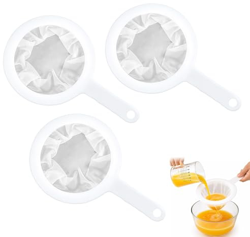 3PCS Ultra Fine Mesh Strainer White Fine Mesh Sieve with Handle Plastic Sieve Ultra Eusable Kitchen Strainer for Milk Juice Coffee Tea and Other Liquid(100/200/400)