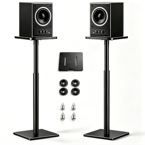 Supports d'enceintes, Lot de 2 Supports de Sol universels pour Enceintes Surround, Hauteur réglable de 72 à 120 cm, capacité de Charge de 25 kg chacun, système de Rangement des câbles, antidérapants