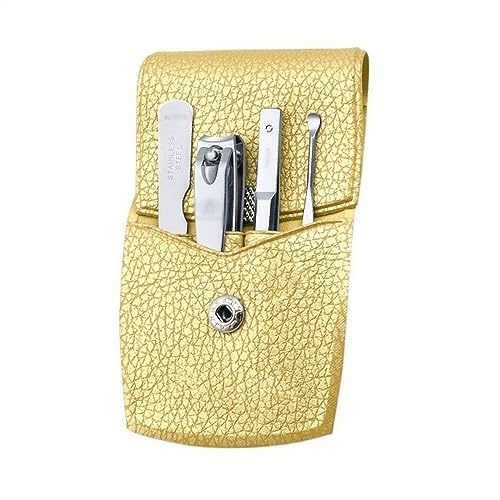Juego de cortaúñas para hombre, conjunto de cortaúñas de acero inoxidable, herramientas de cuidado de uñas personales, juego de manicura, con bolsa de cuero portátil, juego de 4 Viajes(amarillo)