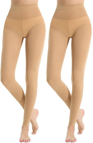 Yilanmy Footless Tights for Women Dance Ballet Daily Pantyhose 40 Denier | Semi Opaque Legging Soft Matte Tights 2 Pairs, Run-resistant, Black, Light Suntan