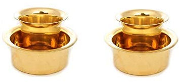 The Ethnic Story Brass Davara Tumbler Set of Two, 100 Ml Each, Gold, Reusable, Festive, Solid, Insulated, Round Davara Coffee Cup, Cylindrical Shape, 3 Inches Height