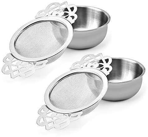 Picowe 2 Pack Tea Strainer Bowl, Stainless Steel Sliver Tea Strainers for Loose Tea Fine Mesh for 2.5-4 Inch Cup Mouth