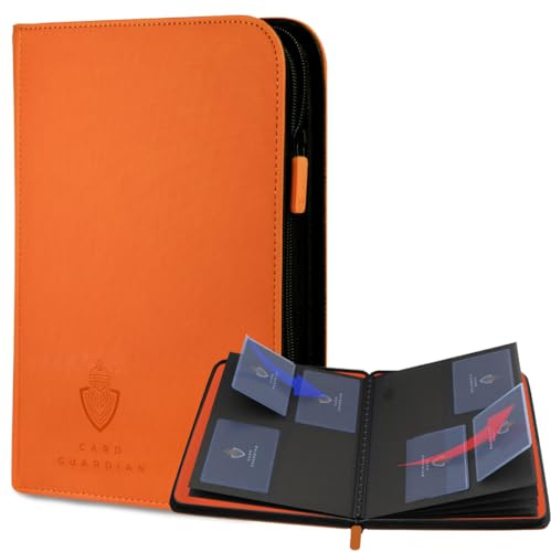 Card Guardian - Carpeta premium de 4 bolsillos para 160 tarjetas (naranja) | Cierre de cremallera y bolsillos laterales | Compatible con tarjetas coleccionables y deportivas incluyendo Magic the