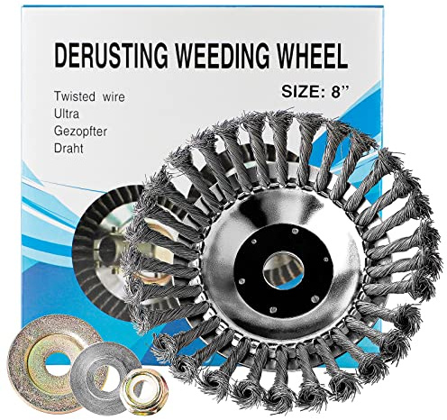 SWAWIS Wildkrautbürste Drahtbürste Freischneider 200 x 25,4mm Unkrautbürste | Mit Adapter für Motorsense Unkrautbürsten für Rasentrimmer