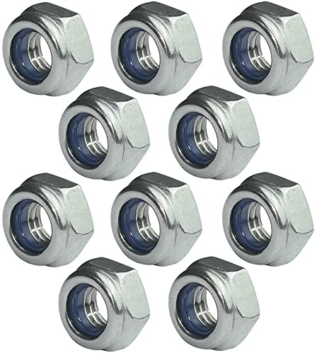AERZETIX - C49567 - Juego de 10 tuercas hexagonales de bloqueo M6 Ø exterior 10mm - en acero inoxidable A2 - tuercas autoblocantes con anillo de nylon