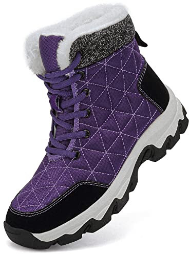 Dhinash Stivali da Neve Donna Stivaletti Uomo Stivali Invernali Impermeabile Stivali da Escursionismo Antiscivolo Caldo Pelliccia Foderati Scarpe da Neve Viola 41EU