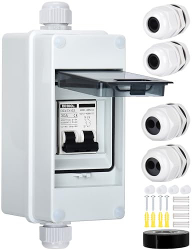 DIHOOL Disjoncteur CC,photovoltaique interrupteur de coupure DC,2 pôles,montage sur rail DIN,IP65 3 modules etanche tableau boitier electrique pre equipe(30A)