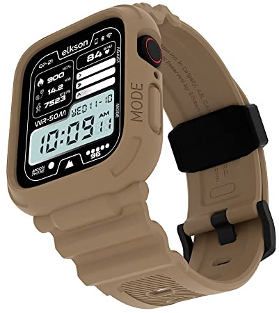 elkson Fabriqué pour Apple Watch Band 45 mm 44 mm, Quattro Pro Robuste Hommes Bracelets pour Apple Watch SE et iWatch Series 8 7 6 5 4 Coque Sport Militaire Protection Anti-chute Marron désert