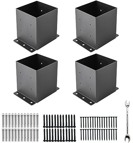 6x6 Post Base,Post Brackets(Inner Size 5.6x5.6),Black Powder-Coated Heavy Duty Steel Fence Post Anchor for Deck Porch Railing Fence Pergola Support(4 PCS)……