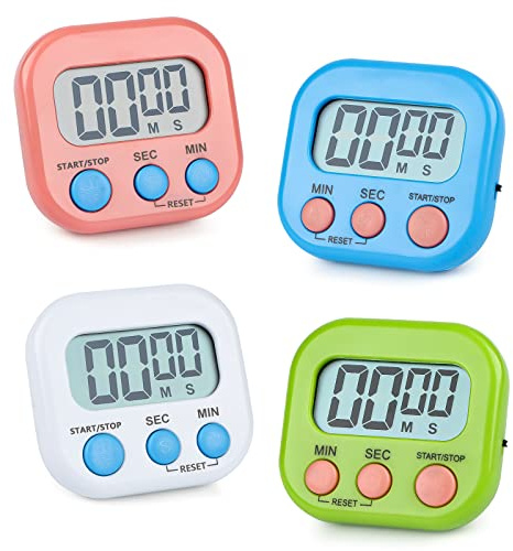 Magnetic Kitchen Timer Clock 4 PCS,Minute Cooking Timer,Digital Minute Countdown Timer,4 Color Magnetic Time Timer Alarm Clock for Kitchen Cooking Classroom Gym Study Teeth Cleaning Kids Children
