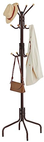 SONGMICS Garderobenständer, Kleiderständer aus Metall mit 12 Haken, Garderobe, 4 Beine, Jackenständer für Mäntel, Hüte, Taschen, für Flur, Schlafzimmer, Büro, braun RCR031Z01