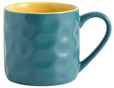 FülleMore kerative Keramiktasse Geschenktasse 400ml Große Kaffeetasse mit Henkel Kaffeebecher Teetasse Trinkbecher Milchbecher Bürotasse für Kalt- und Heißgetränke (Blau+Gelb)