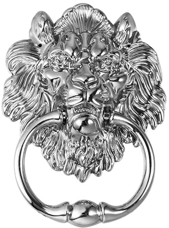 SEWOART Antique Silver Tone Lion Head Door Knocker Front Door Handle Zinc Alloy Pull Ring Decorative Gate Knocker Suitable for Main Entrance