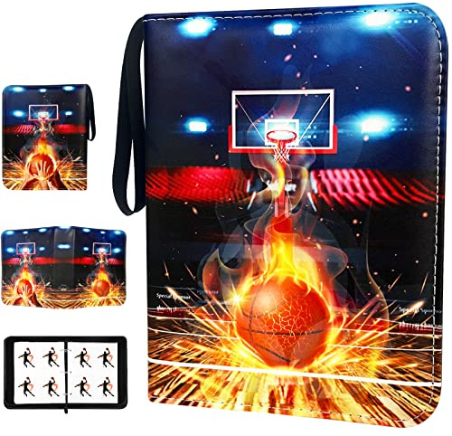 Basketball Card Binder 4 Pocket, Trading Card Binder with Sleeves, Sports Card Binder Collectible Trading Card Albums Fits 400 Cards with 50 Removable Sleeves