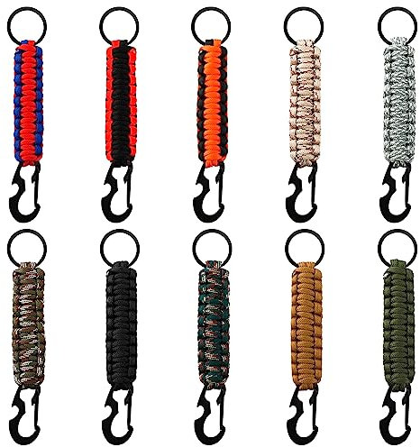 Jipaziy 10 PCS Paracord Keychain with Carabiner Clips, Lanyard Paracord Keychain with Carabiner with Bottle Opener for Outdoor Camping Hiking, 10 Colors, Black, Green, Brown, Camouflage, Blue, Red,