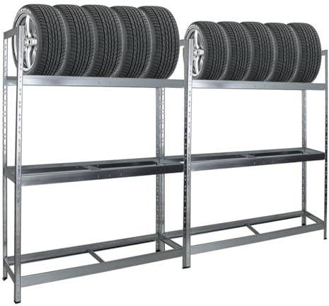 PROREGAL Mega Deal 2X Étagère à pneus Tiger XL | HxLxP 200x150x45cm | Charge Max. 300kg | Jusqu'à 36 pneus | Galvanisé | Porte-Pneu, Rack à pneus, rayonnage, Stockage, Rangement, Support, Atelier