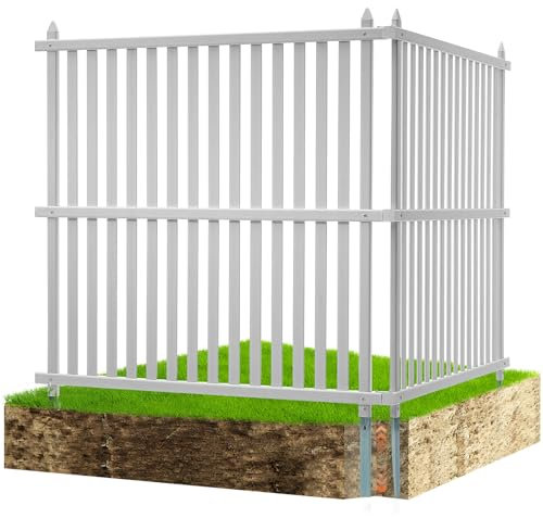 VEVOR Gartenzaun 122 x 122 cm Sichtschutzzaun PVC und verzinktes Blech-Erdspieß Windschutzzaun Metallpfähle bis 50 cm Lamellenzaun Steckzaun inkl. Metallpfählen Schutzkappen PVC-Streifenplatten
