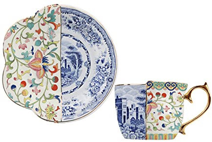 Emaille Tasse Keramische Kaffeetasse-Untertasse Geschenkbox Chinesischen Stil Kreative Farbe Passende Teetasse Set Blaue und weiße Porzellan-Griff-Becher Wasser Porzellantasse