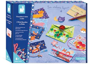 Janod - 5 Wunscharmbänder zum Erstellen - Die Schmuckwerkstätten - Kreativset für Kinder - Förderung der Feinmotorik und Konzentration – Ab 8 Jahren – J09127