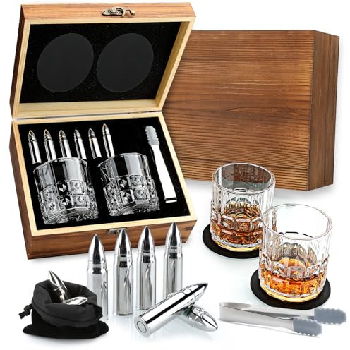 Sovyime Set Bicchieri Whisky - 2 Bicchieri, 6 Pietre, Regalo Uomo Per Compleanno, Natale - Idea Regalo Per Papà, Marito