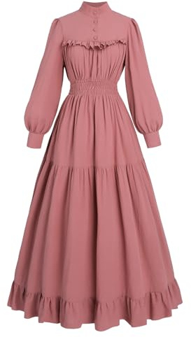 Fiamll Robe Victorienne Renaissance Robe Maxi Robe de Bal Manches Longues Vêtement Médiéval Femme Vintage Robe Édouardienne Robe de Soirée Robe Élégante Robes de Loisirs, rouge, L