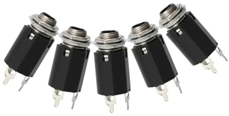 5 Stück Gitarrenbuchse 6, 35mm Stereo Ausgangsbuchse | Kunststoff und Metall, Schwarz, für Langfristigen Einsatz, Kompatibel mit Elektrischer Gitarre