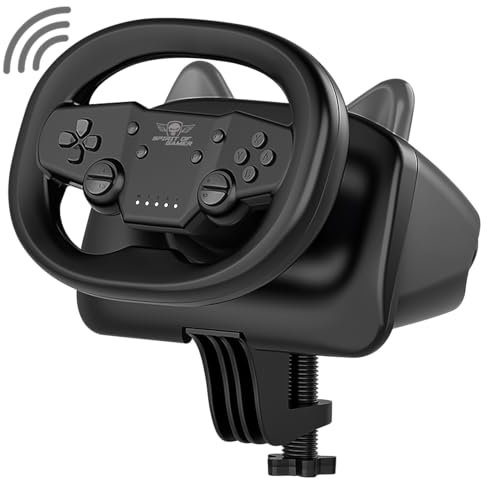 Spirit Of Gamer - Race Wheel Pro Air, Volant Sans Fil Bluetooth pour Switch, PC, PS4, ANDROID et IOS, Angle de braquage de 270°, 5 Niveaux de Vibration Réglables, Anti Deadzone, Kit Fixation, Noir