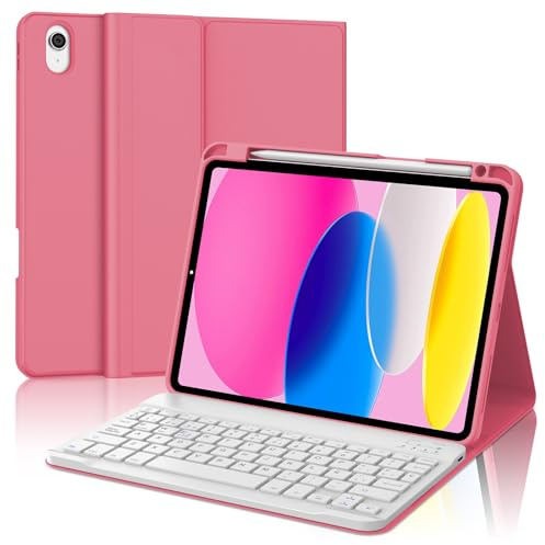 Funda Teclado para iPad A16 11 Generación 2025/10 Gen 2022 11/10.9 Pulgadas | Capa Keyboard QWERTY Español Ñ, Bluetooth Magnético Desmontable Teclado con Portalápices para iPad 11/10, Rosa fucsia