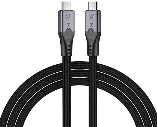 MMOBIEL Cable 80Gbps para Thunderbolt 5 Cable Trenzado de Pantalla de Vídeo USB-C a USB-C de 1m - 120Gbps de Ancho de Banda, Carga de 240W para iPhone 17/16/15, Thunderbolt 4/3, USB4, USB-C – Negro