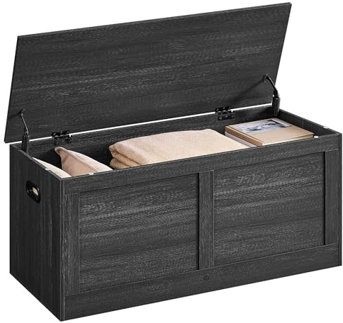 VASAGLE Storage Chest, Storage Trunk with 2 Safety Hinges, Storage Bench, Shoe Bench, Farmhouse Style, 15.7 x 39.4 x 18.3 Inches, for Entryway, Bedroom, Living Room, Charcoal Gray ULSB164B01