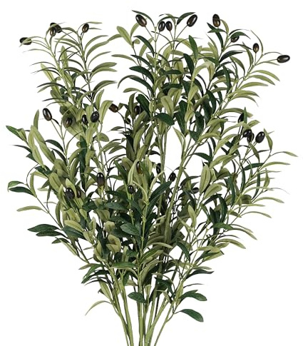HomeKaren Rama de Olivo Artificial de 39 Pulgadas, Tallos de vegetación, Plantas Falsas de 39 Pulgadas, Paquete de 3