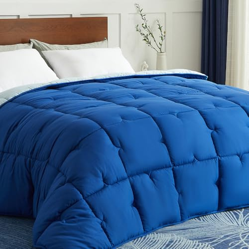 CASABEL Couette 240x260 cm Chaude Grand Froid Diamant – Réversible Bleu – Garnissage densité 700 GSM - Fibre Creuse Haute – Traitement Anti-acarien, bactérien, moisissures – Couverture 1/2 Personnes