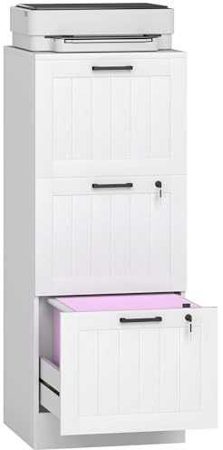 HOMCOM Cajonera Escritorio con 3 Cajones, Cajonera de Oficina, Mueble Archivador, con 2 Cerraduras, Riel Colgante para A4 y Carta, 40x40x101 cm, Blanco
